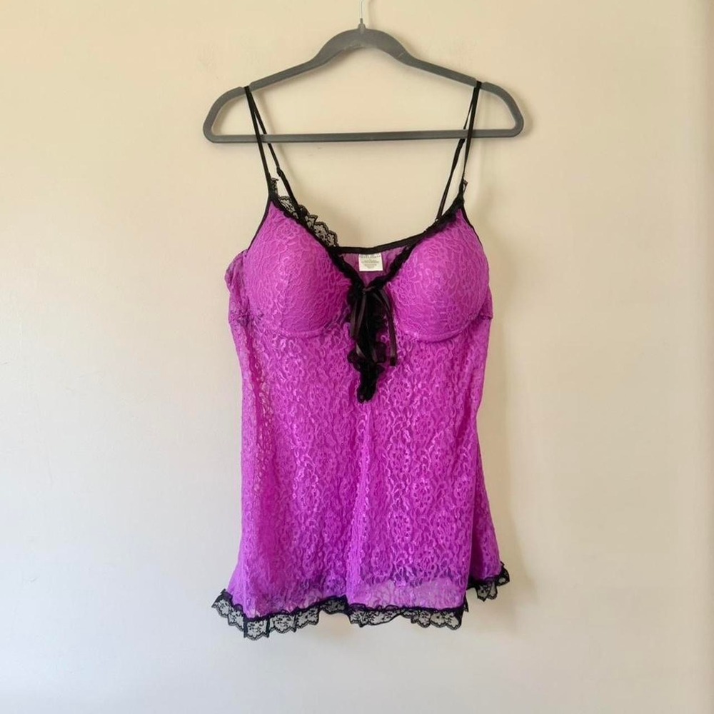 Black purple bustier bra lingerie teddy size 1X bow lace sheer bling Y2K